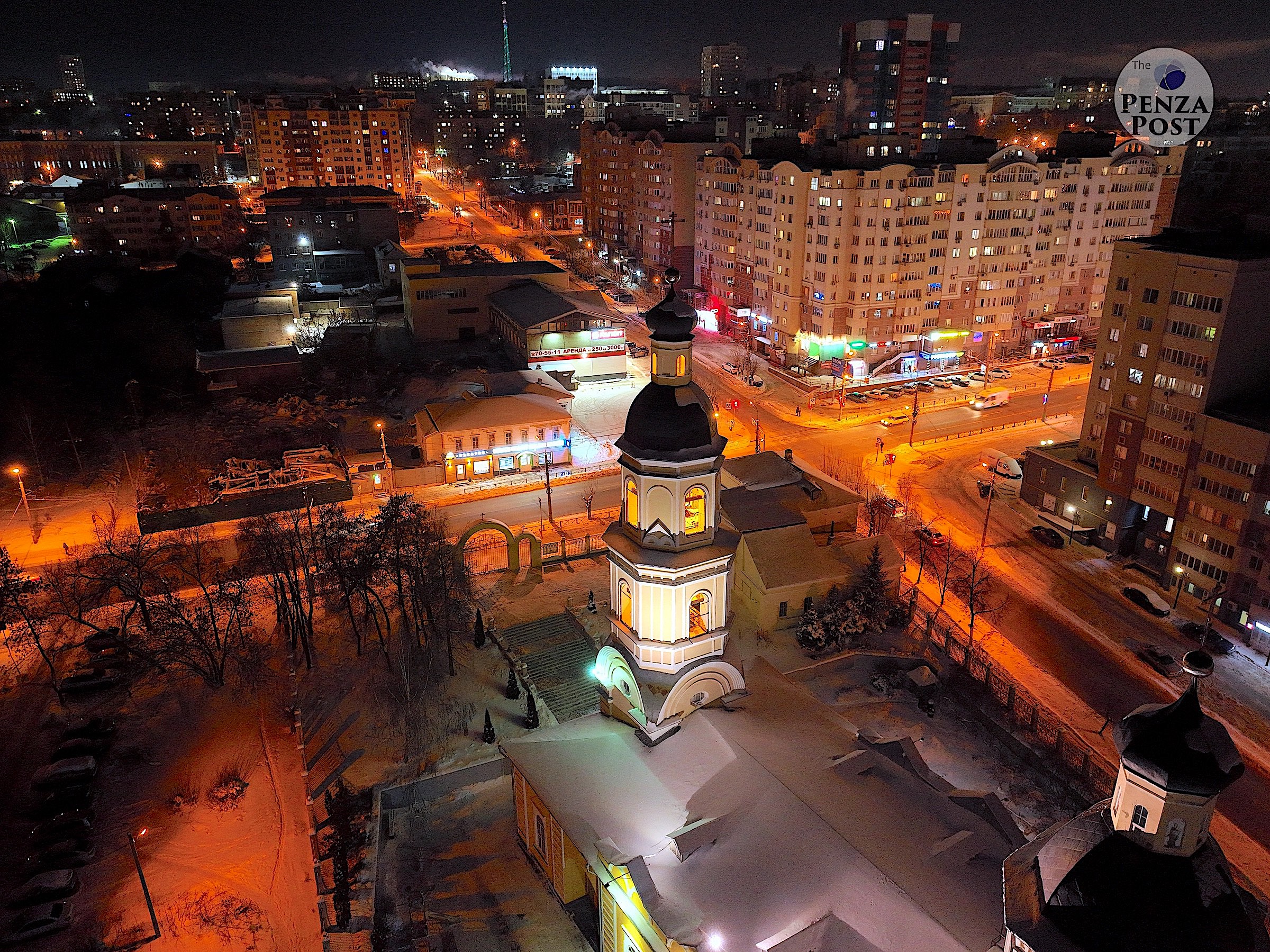 Прогулки по ночной Пензе перед Рождеством. Покровский архиерейский собор - аэрофотография от The Penza Post